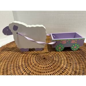 Wooden Sheep Pulling Wagon, Easter, Spring Decor, Shelf Sitter, Child Room